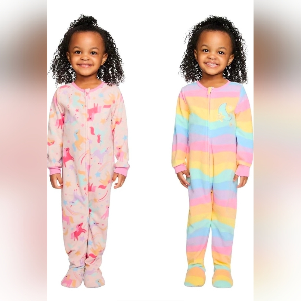 2 Colorful Sets Fleece Footed Pajamas | Girls | 4T | Kids Headquarters | Unicorn